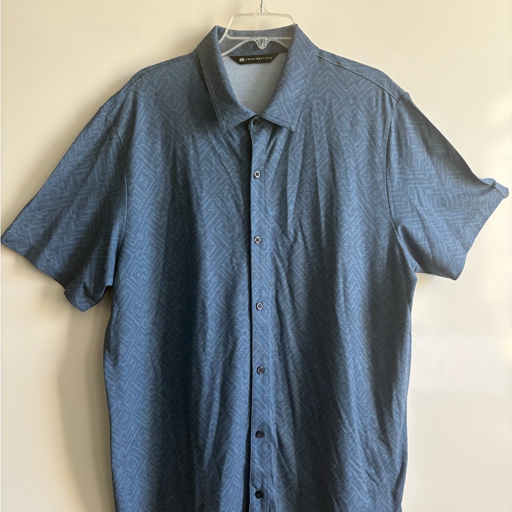 Travis Mathew Blue Geometric Casual Shirt